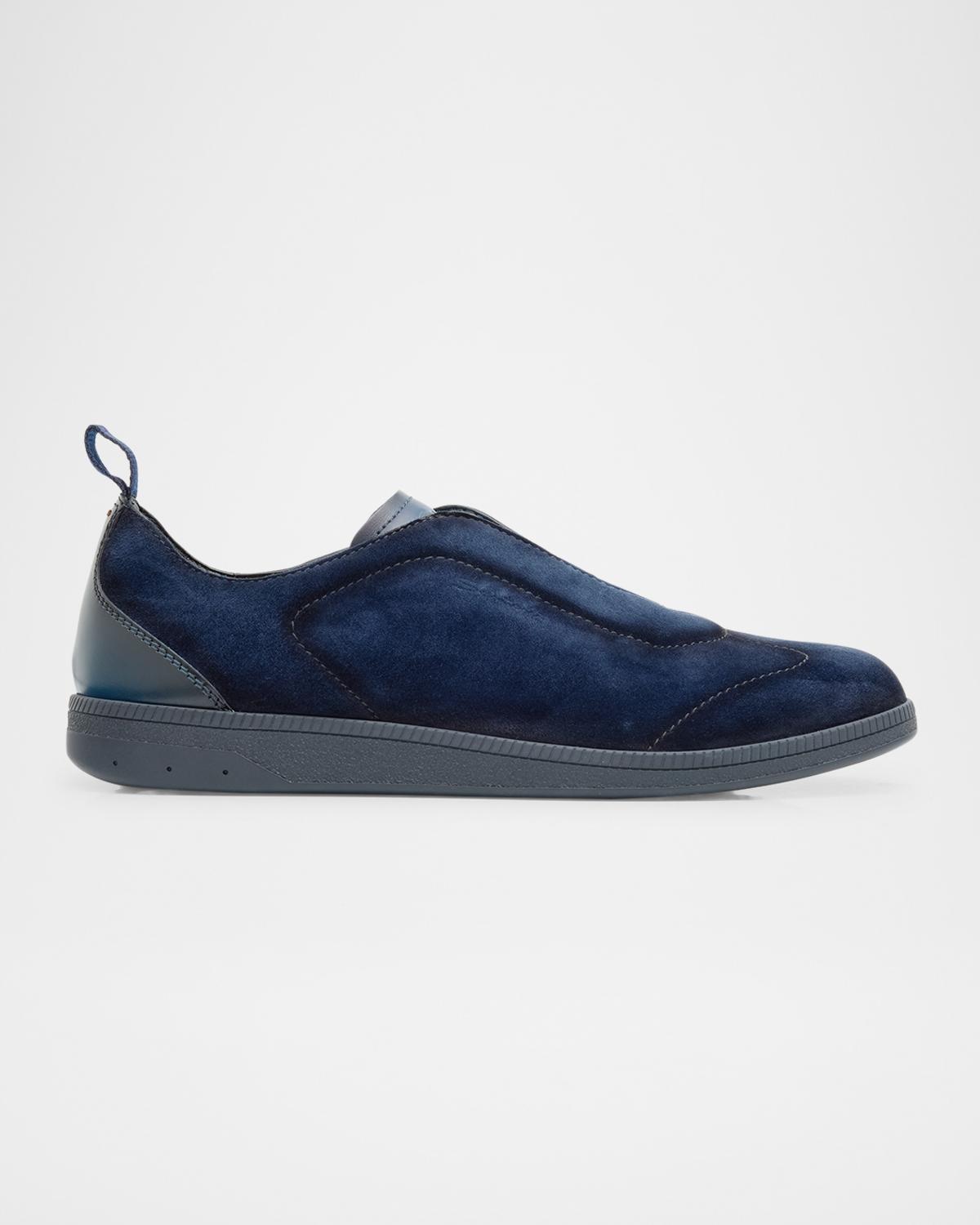 Santoni Men's Lume Suede Stretch-Lace Low-Top Sneakers