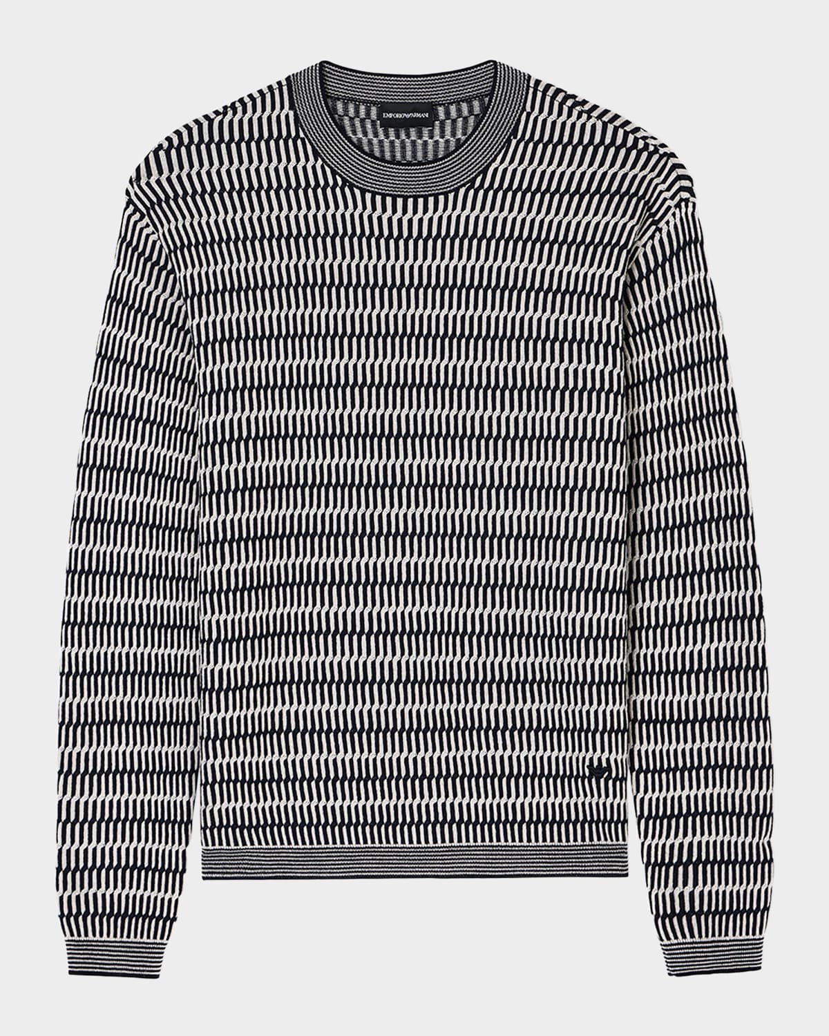 Emporio Armani Men 's Pile Stitch Jacquard Wool Crewneck Sweater | Thumbnail 4 Emporio Armani Men 's Pile Stitch Jacquard Wool Crewneck Sweater | Thumbnail 4