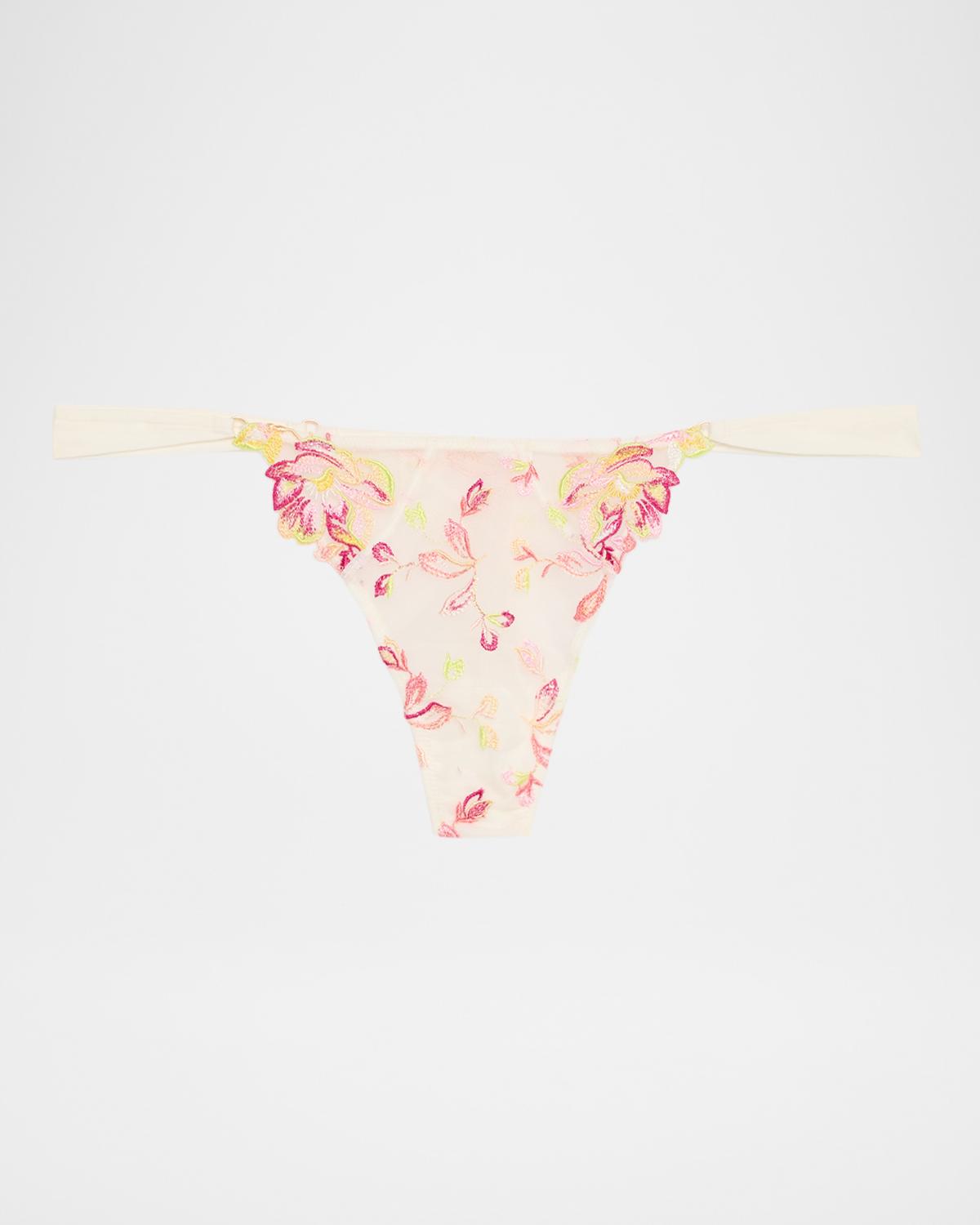 Lise Charmel Folie D 'Ete Floral-Embroidered Tulle Thong