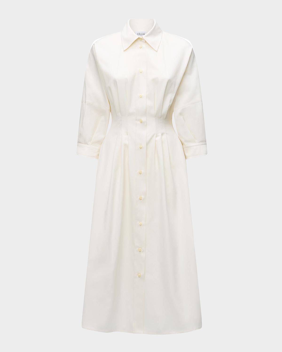 Callas Milano Anais Pleated Cotton Midi Shirtdress