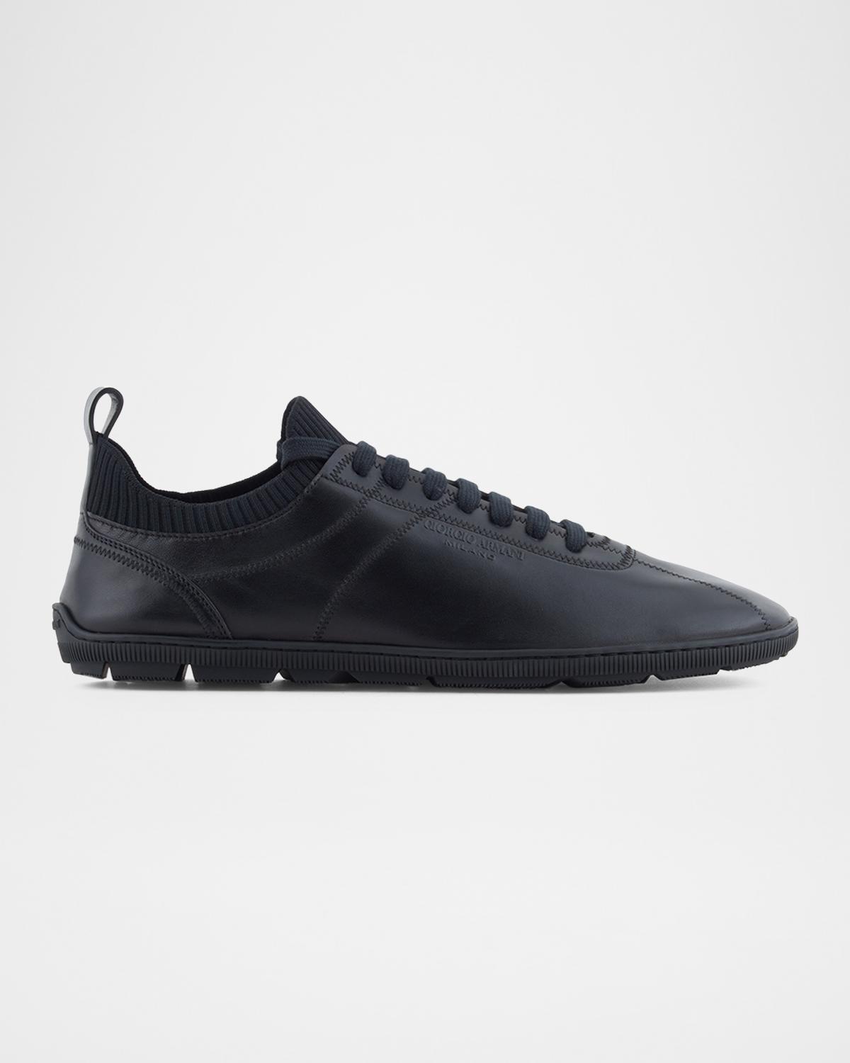 Giorgio Armani Men's Leather Knit-Lining Low-Top Sneakers