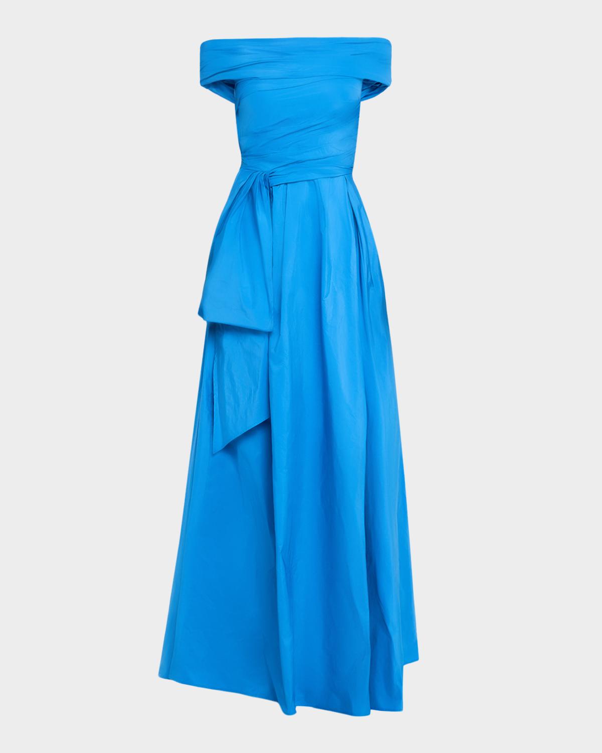 Talbot Runhof Off-The-Shoulder Draped Taffeta Gown