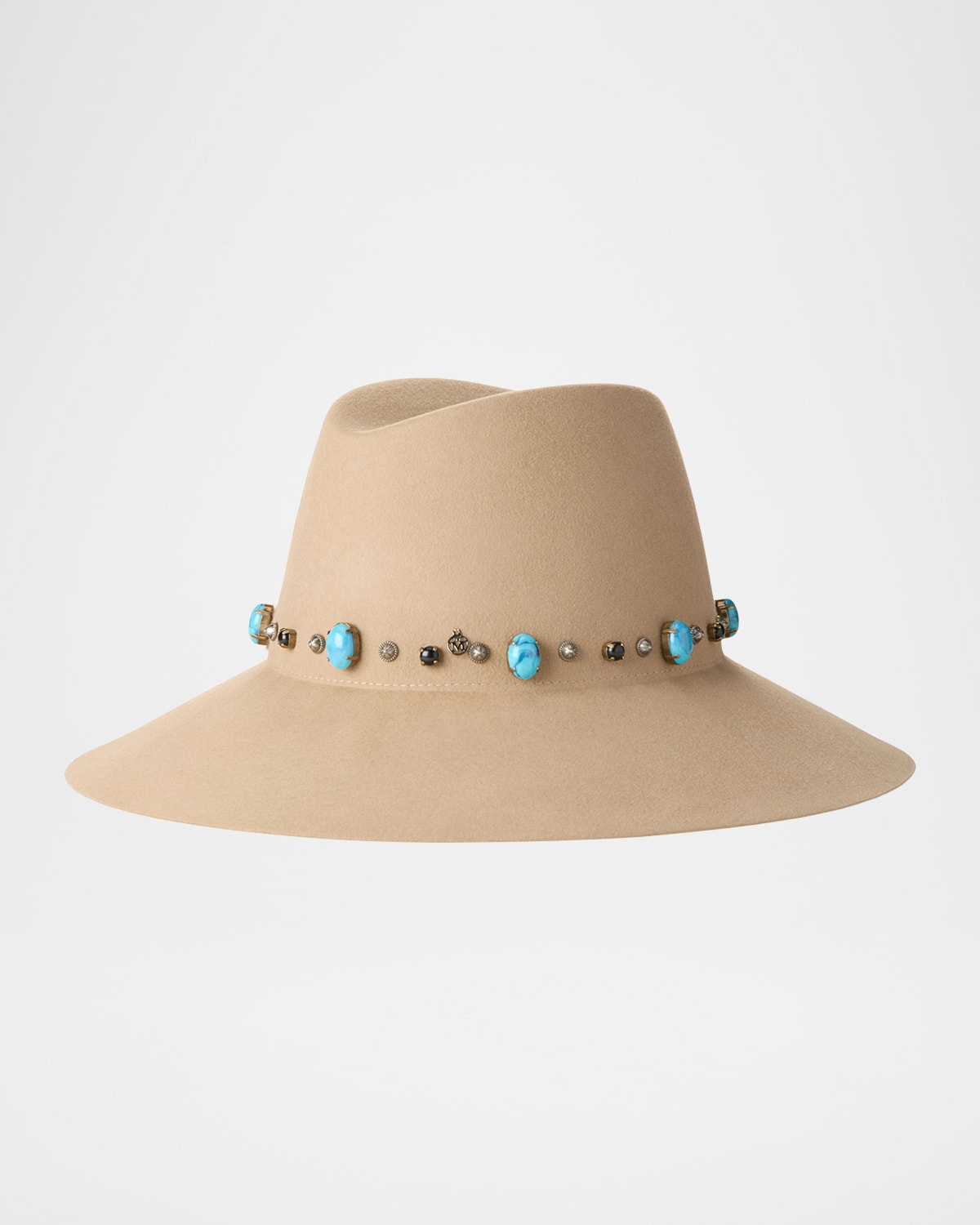 Maison Michel Kate Turquoise & Stone Studded Wool Felt Hat