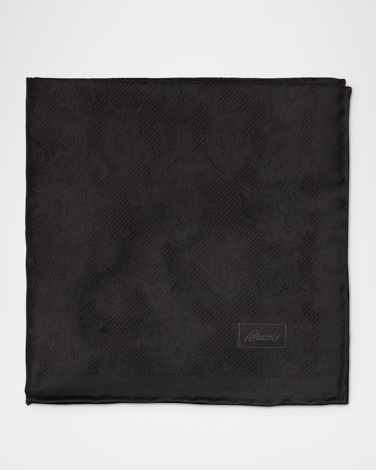 Brioni Men's Solid Paisley Jacquard Silk Pocket Square