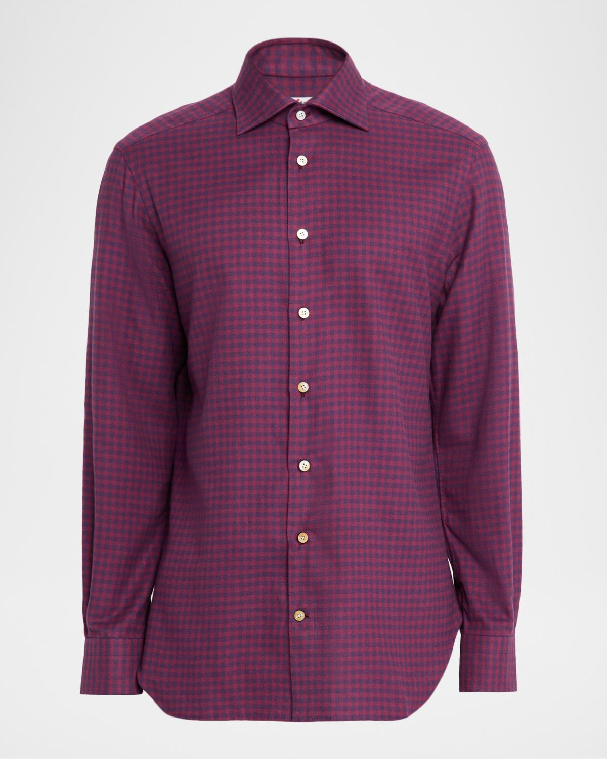 Kiton Men's Gingham Cotton Sport Shirt