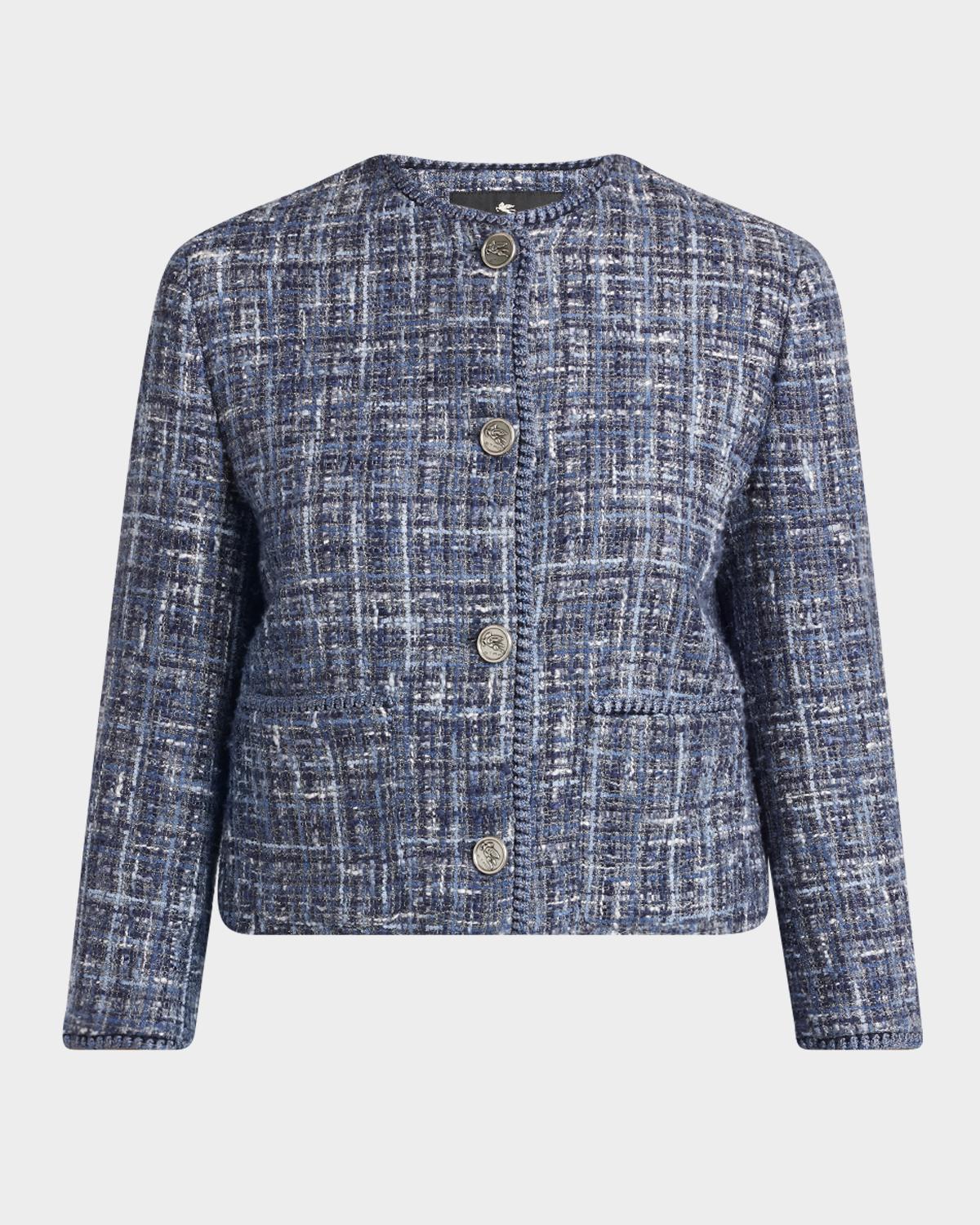 Etro Single-Breasted Tweed Crop Jacket