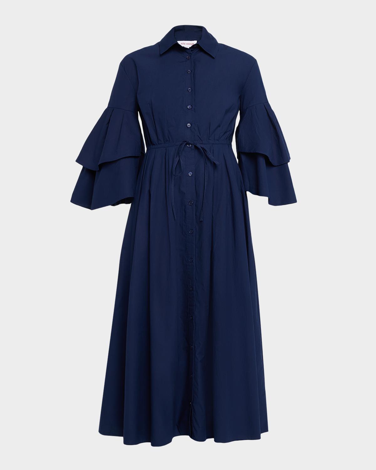 Rosie Assoulin Fiesta Ruffle-Sleeve Midi Shirtdress