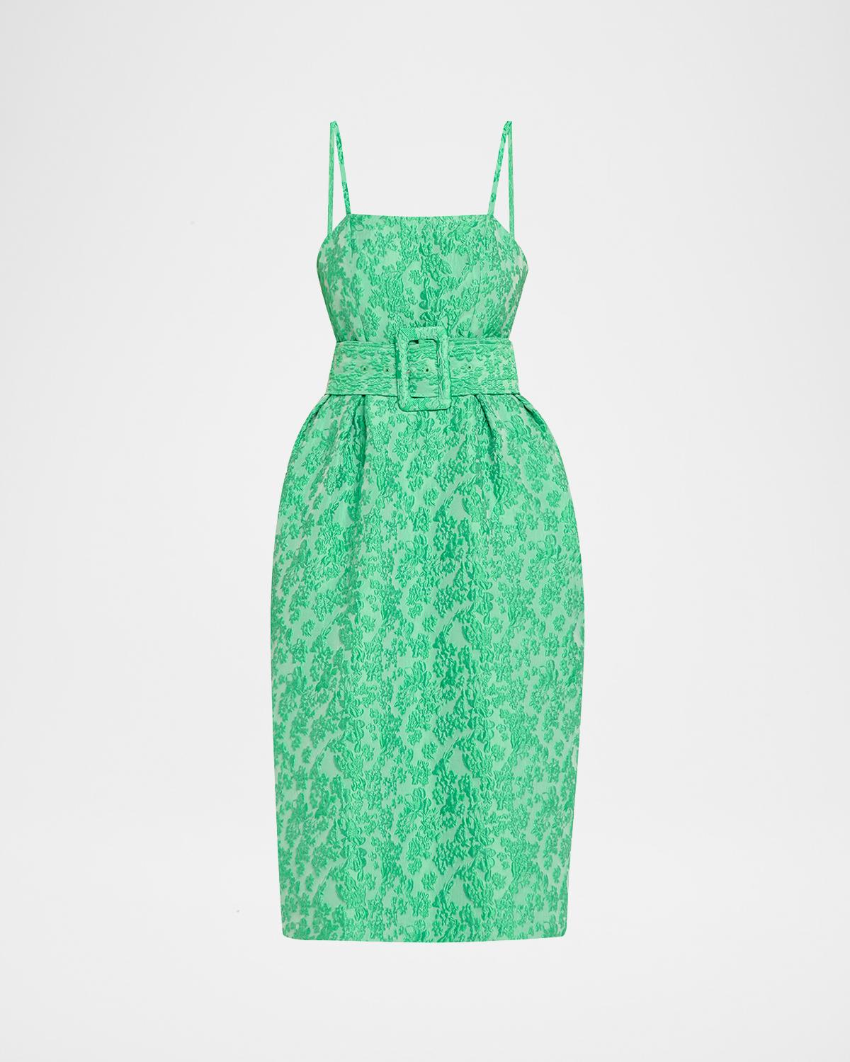 Rosie Assoulin Artichoke Floral Jacquard Midi Dress With Belt
