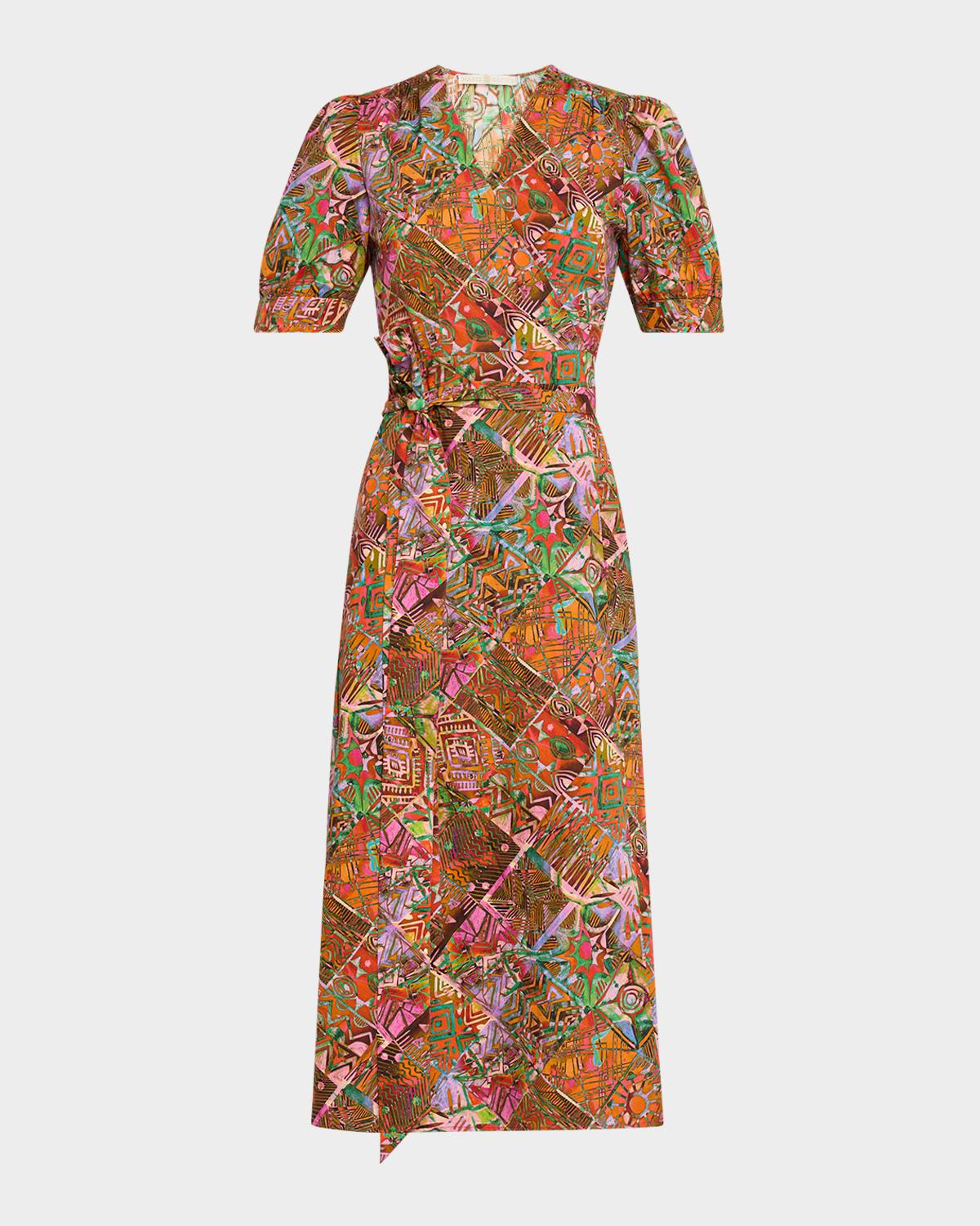 Marie Oliver Rita Patchwork-Print Cotton Midi Wrap Dress