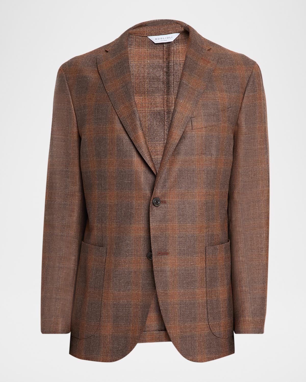 Boglioli Men's Wool, Silk, and Linen Plaid Two-Button Blazer