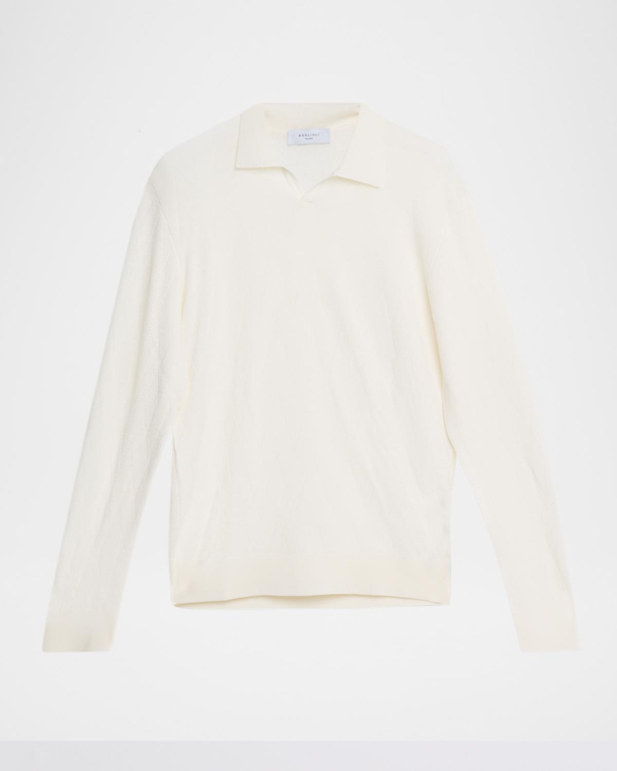 Boglioli Men's Wool Chevron-Knit Johnny Collar Polo Sweater