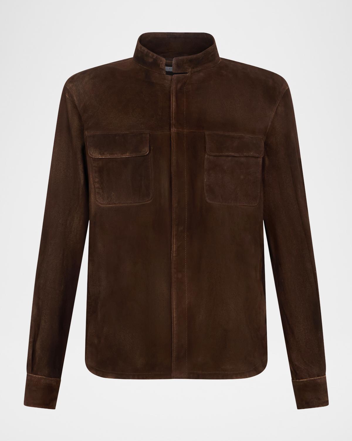 Boglioli Men's Stand-Collar Distressed Leather Jacket