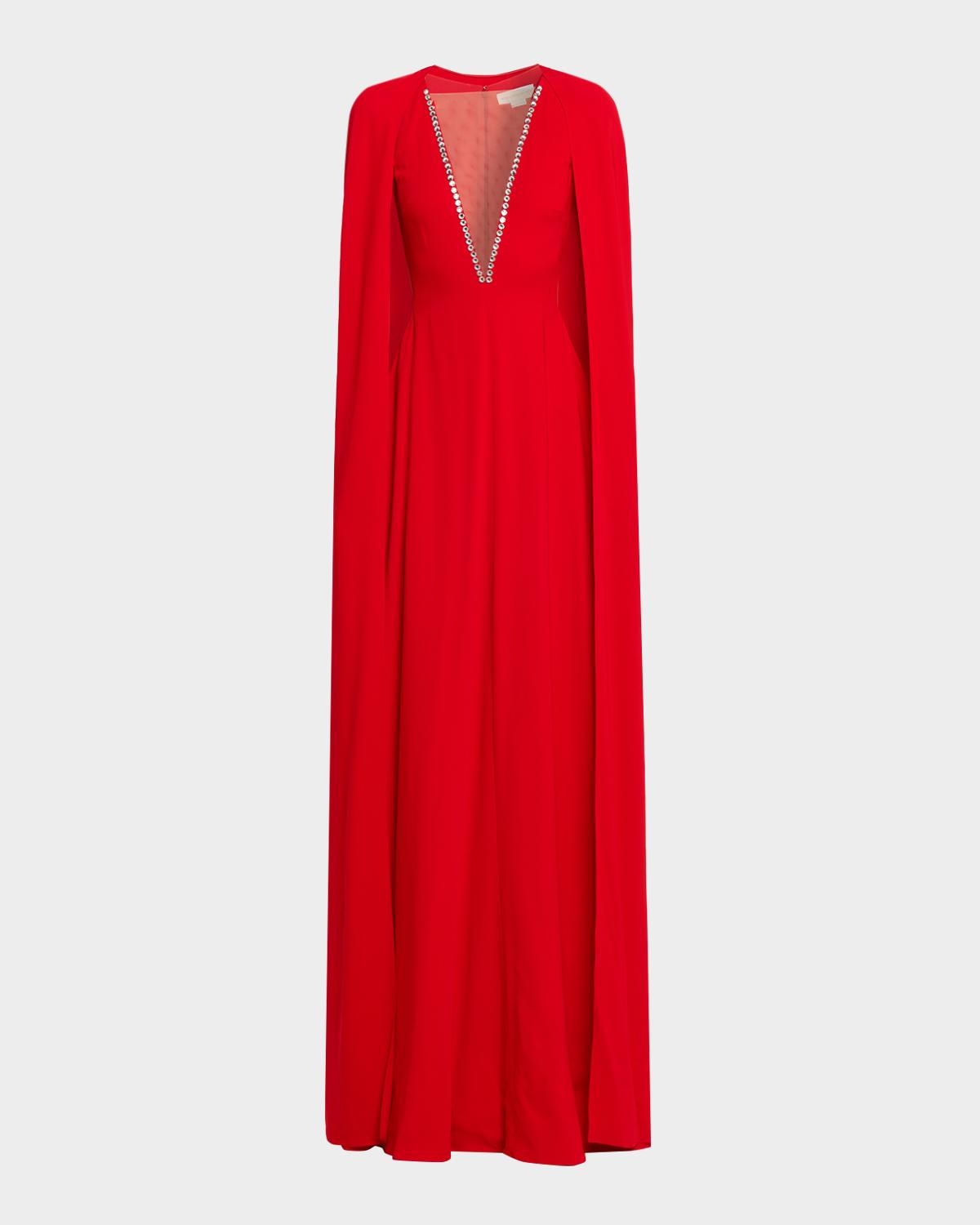 Stella McCartney Crystal Plunging Illusion Cutout Cape Gown