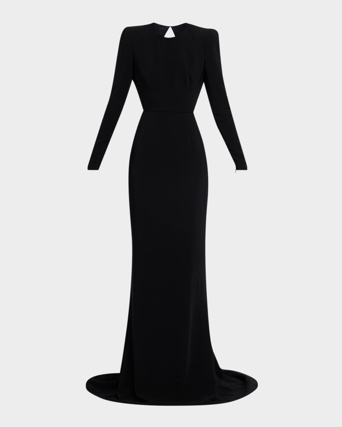 Stella McCartney Strong-Shoulder Backless Trumpet Gown