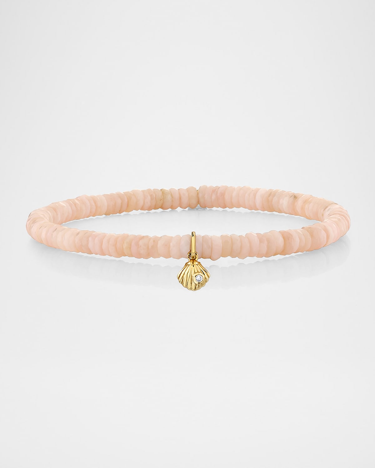 Sydney Evan 14K Tiny Clam Shell Diamond Charm on Pink Opal Bracelet