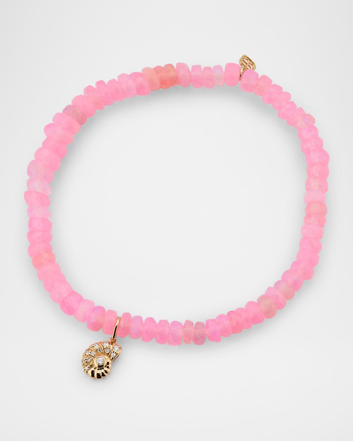 14K Gold & Diamond Nautilus Charm on Opal Beaded Bracelet