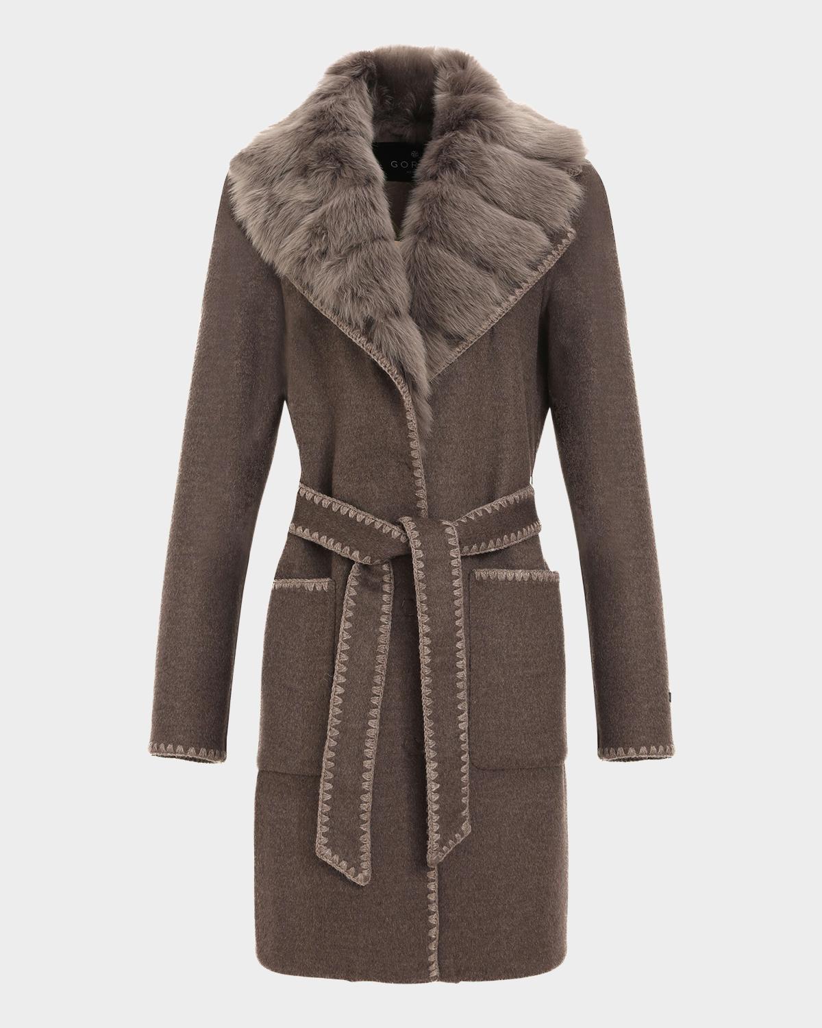 Gorski Belted Cashmere-Wool Stroller with Detachable Merinillo Lamb Shearling Collar