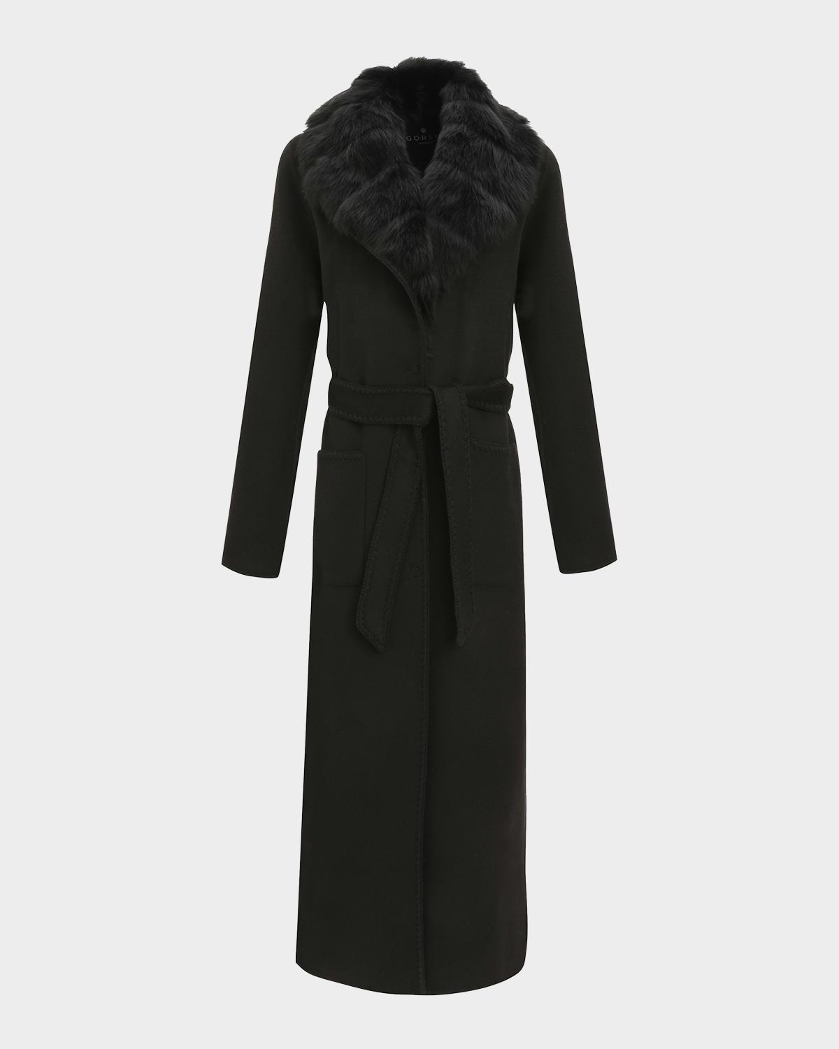 Gorski Belted Cashmere-Wool Coat with Detachable Merinillo Lamb Shearling Collar