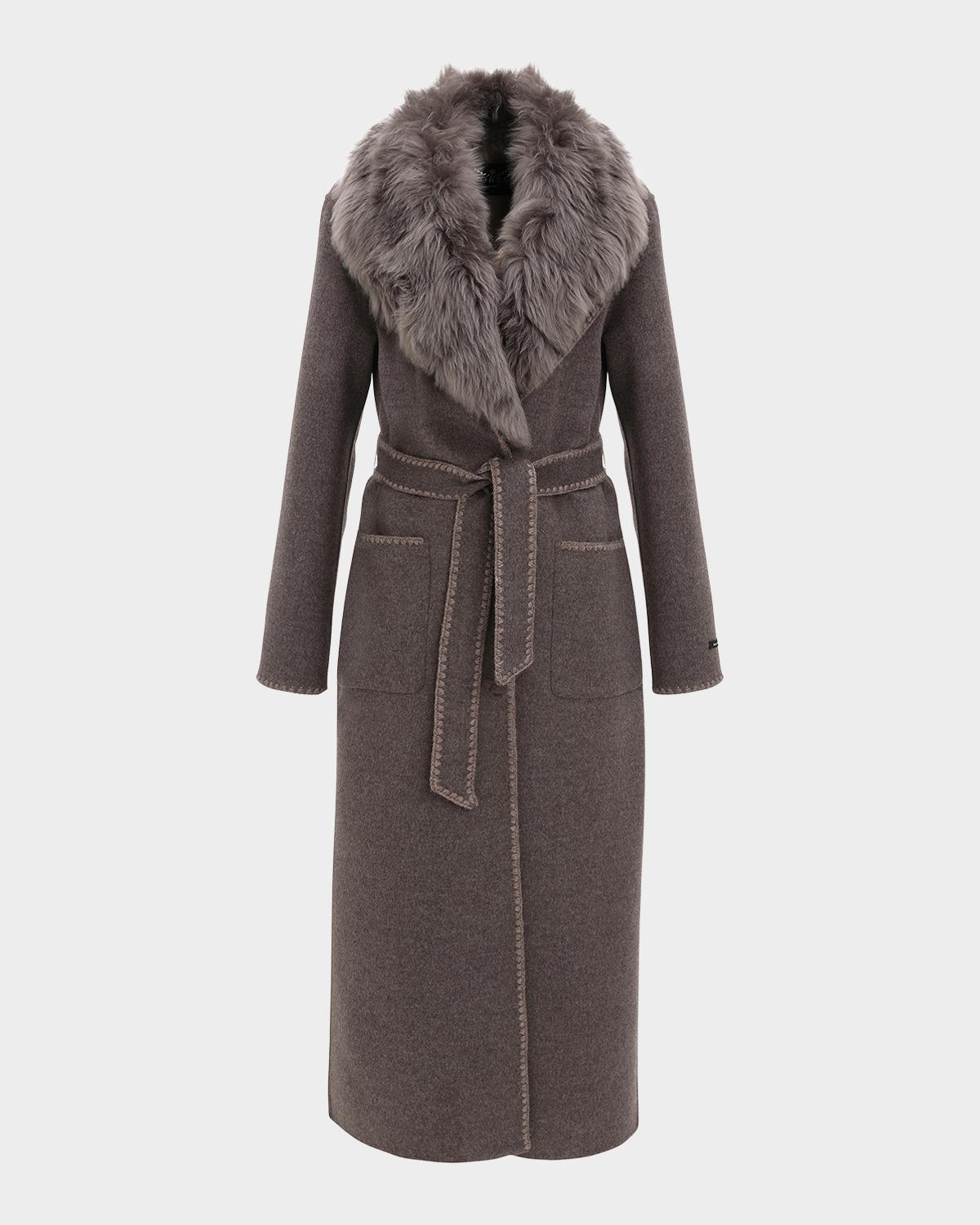 Gorski Belted Cashmere-Wool Coat with Detachable Merinillo Lamb Shearling Collar