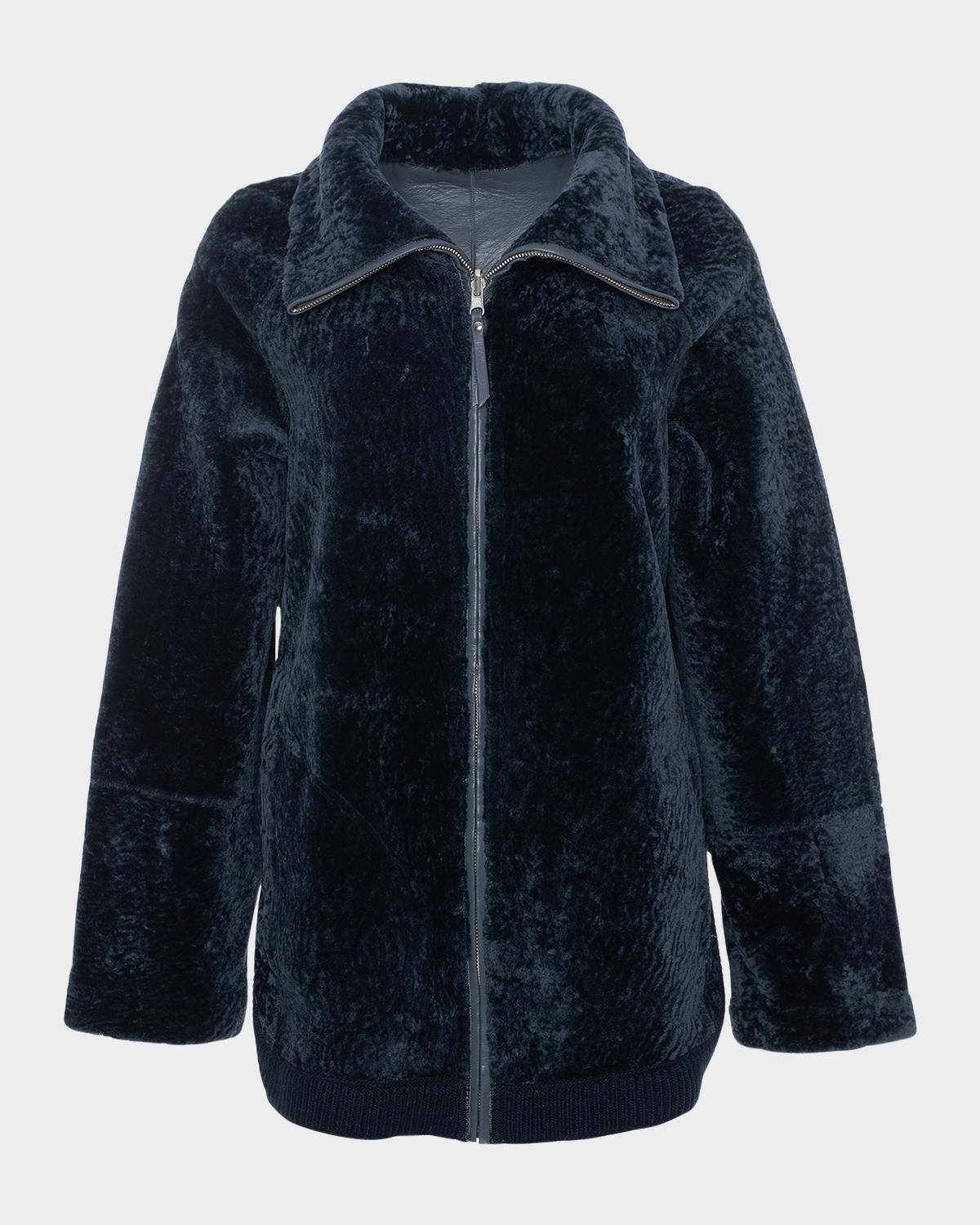 Gorski Textured Shearling Lamb Zip Jacket
