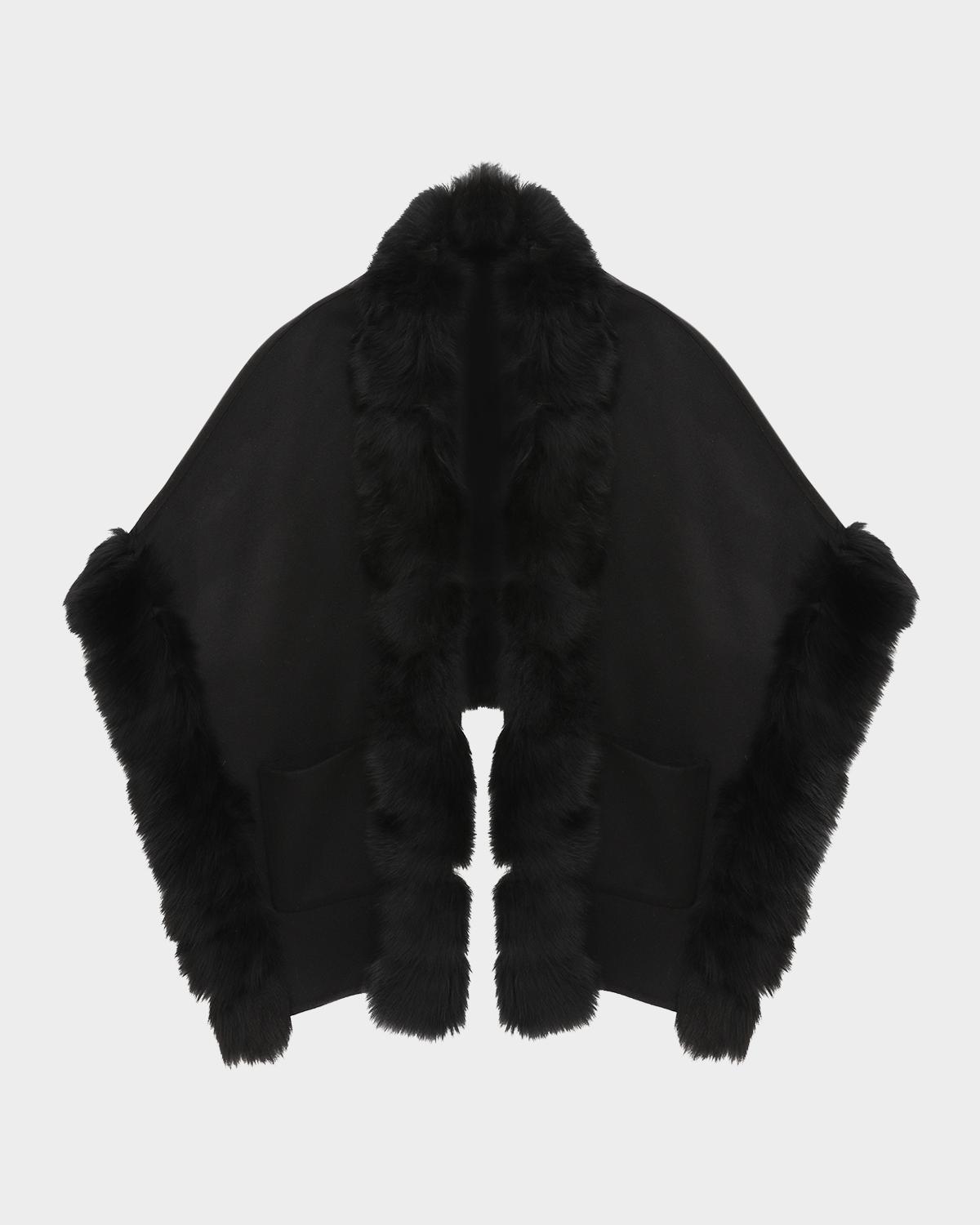 Gorski Reversible Loro Piana Cashmere-Wool Shawl with Merinillo Lamb Shearling Trim