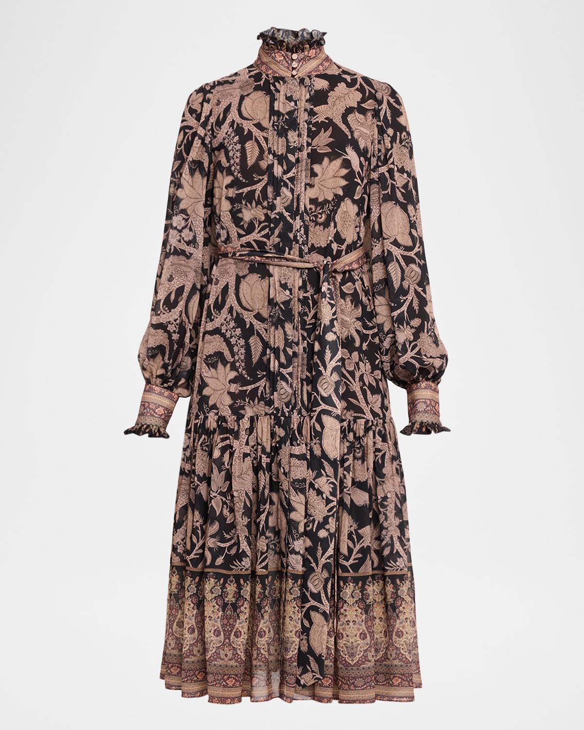 Kobi Halperin Moses Pintuck Floral-Print Midi Dress
