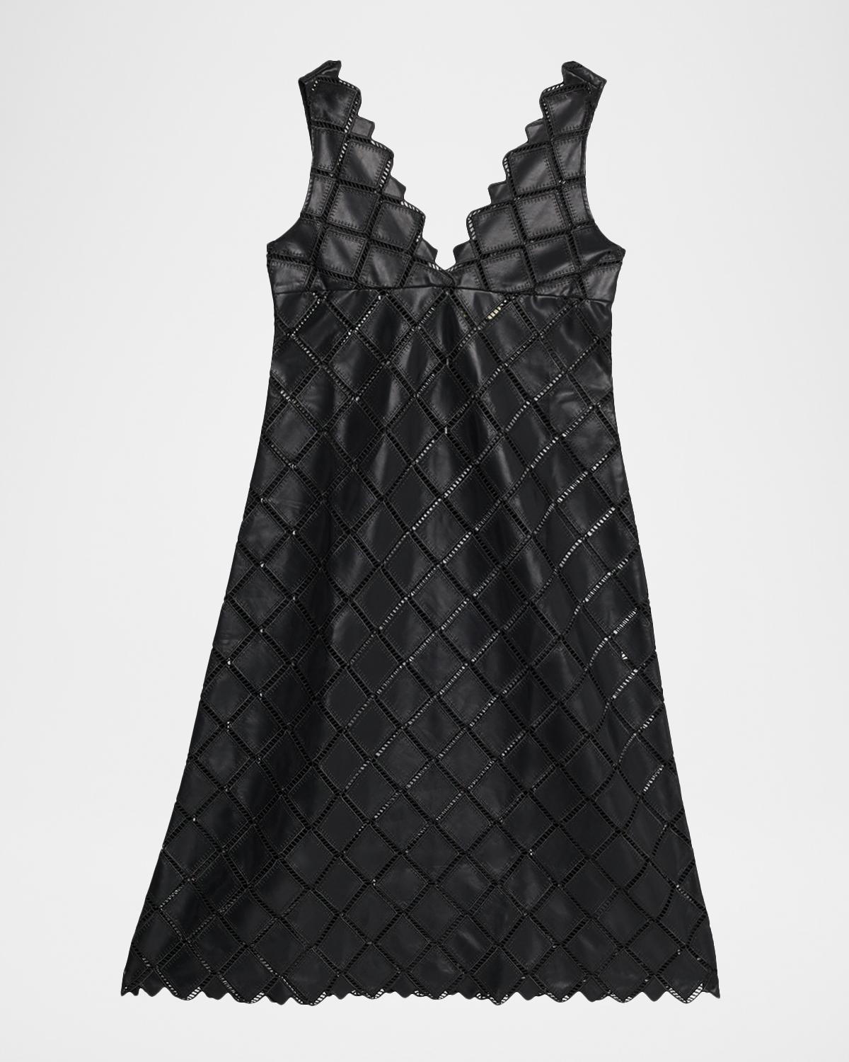 LOVEBIRDS Asphalt Diamond-Cutout Faux Leather Midi Dress