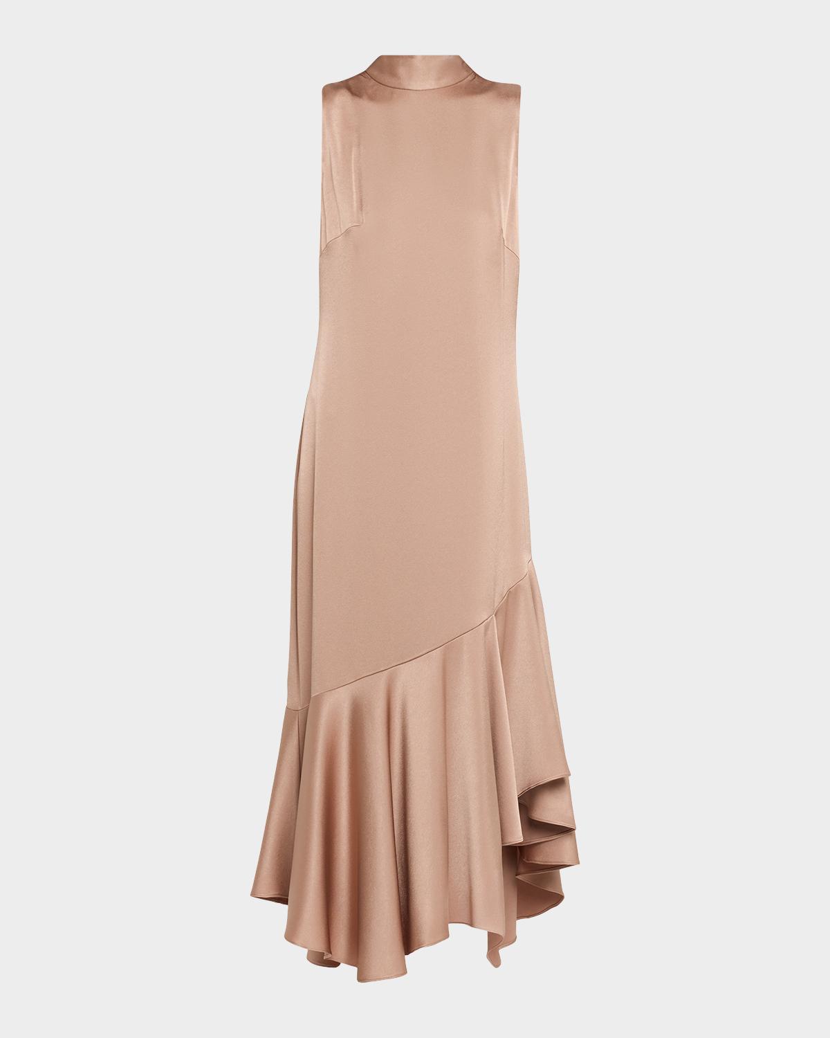Jenkins Turtleneck High-Low Flounce Midi Dress