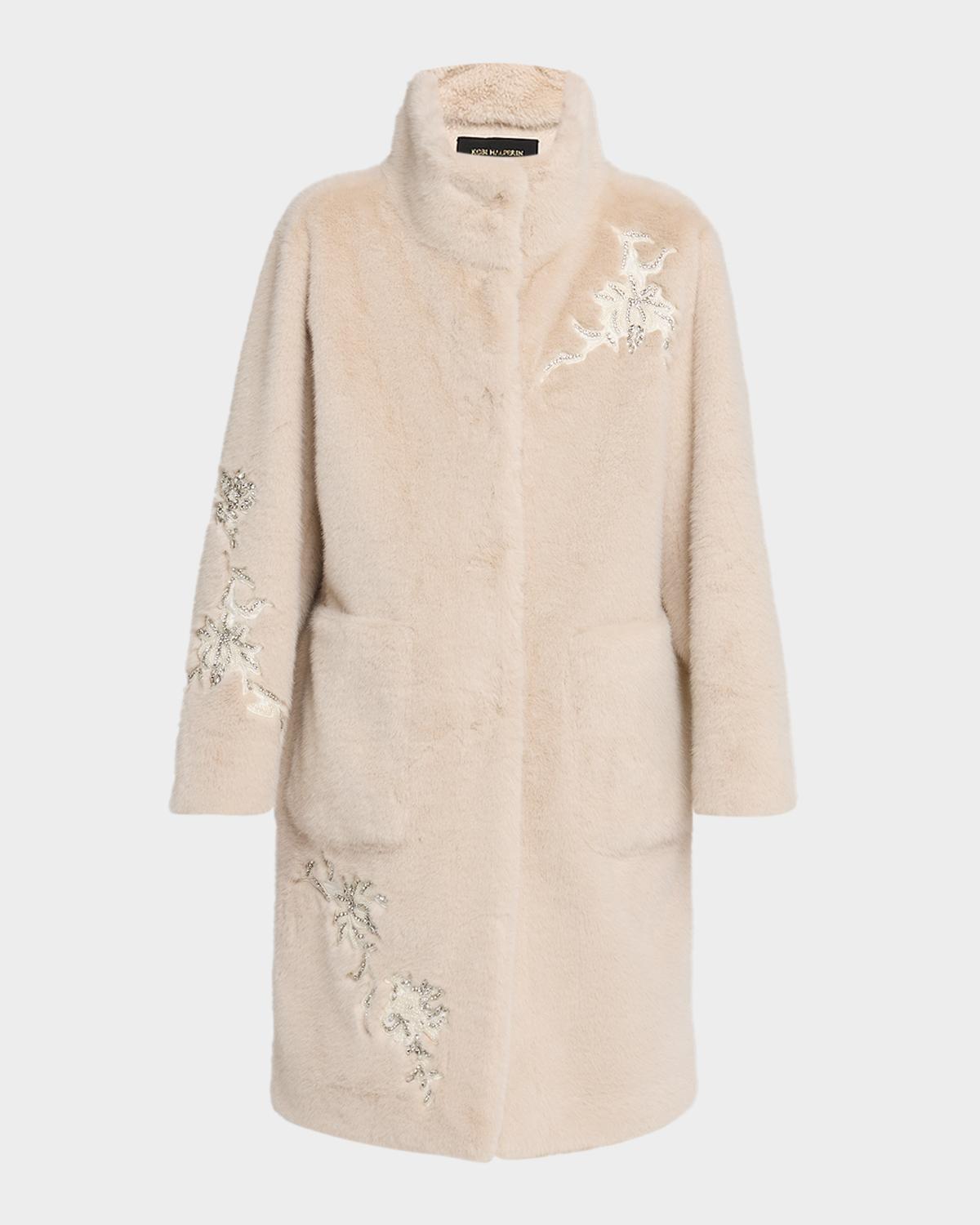 Kobi Halperin Peggy Crystal Applique Faux Fur Coat