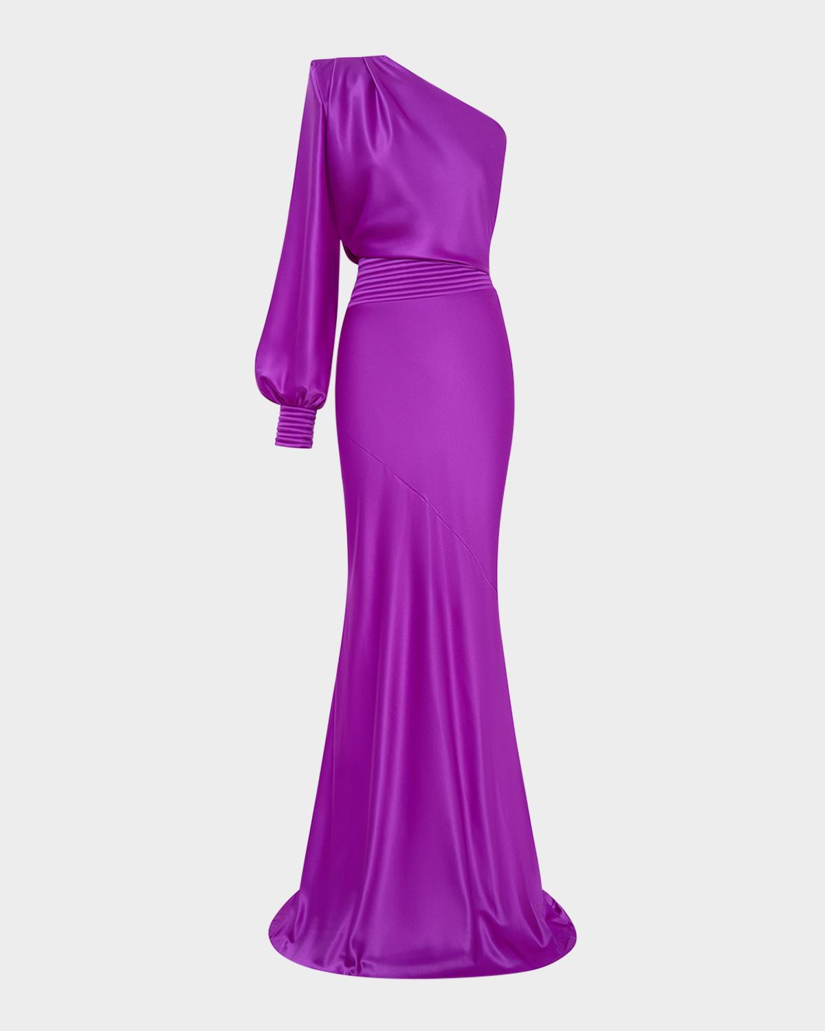 ZHIVAGO Don 't Look Now Draped One-Shoulder Satin Gown