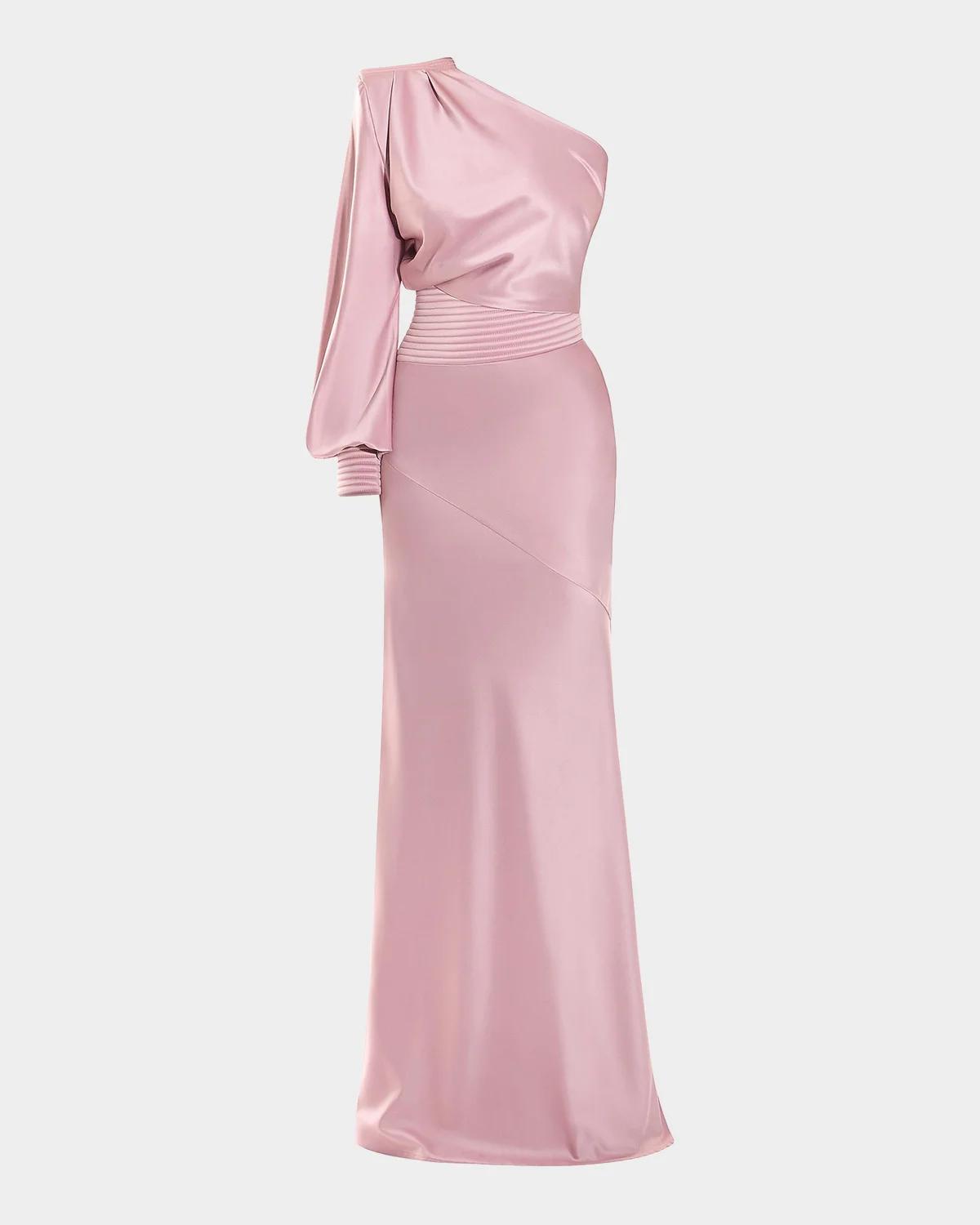 Zhivago Don & Apos;t Look Now Draped One-shoulder Satin Gown In Blush