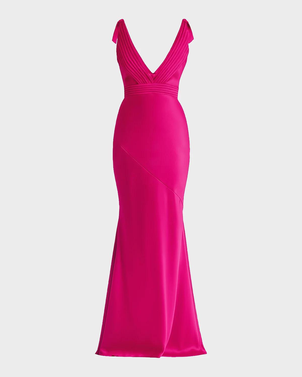 ZHIVAGO Beloved Deep V-Neck Stretch Satin Gown