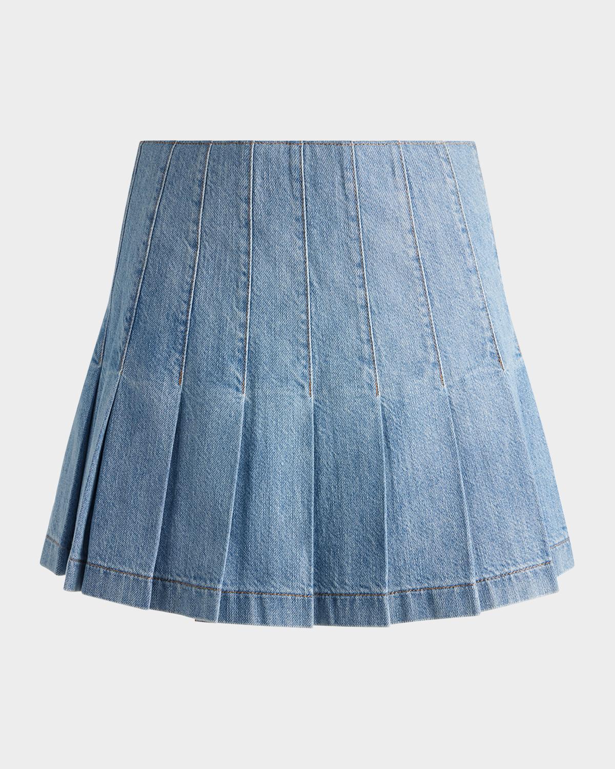 ALICE + OLIVIA Carter Pleated Denim Mini Skirt