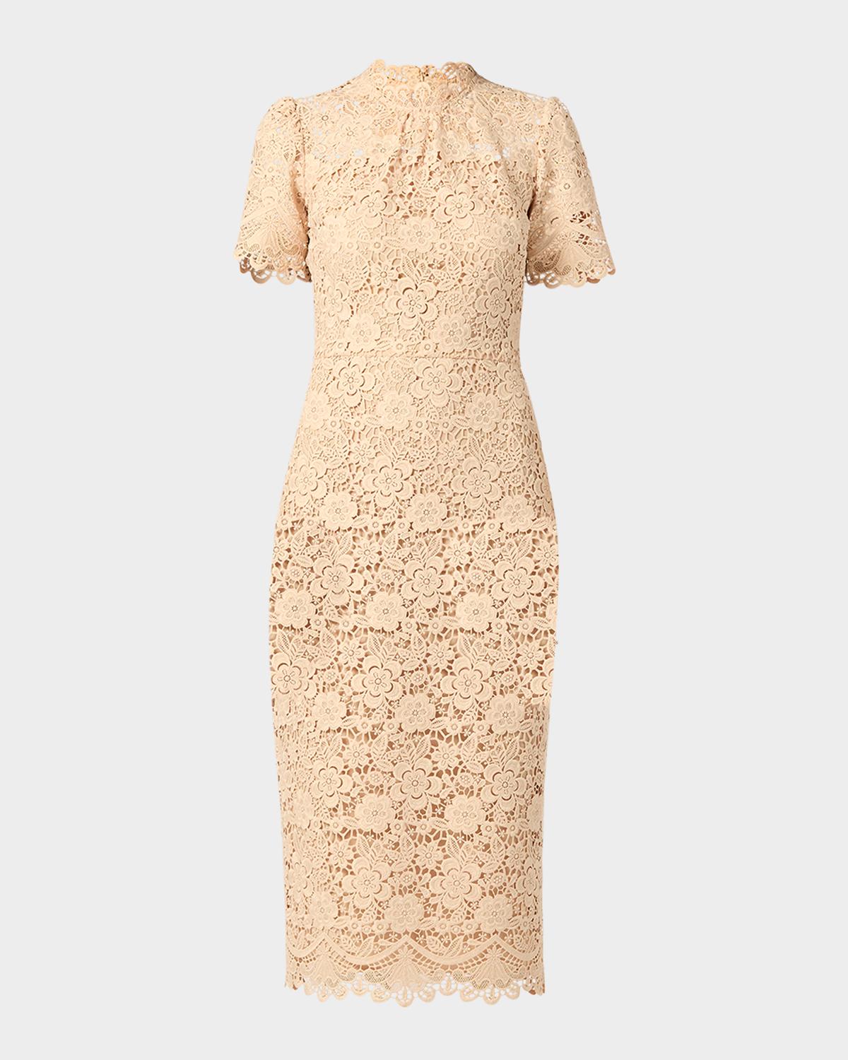 Shoshanna Vivienne Scalloped Floral Lace Midi Dress