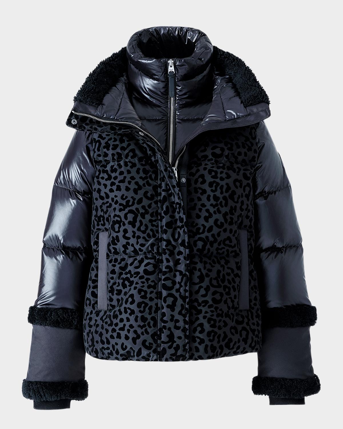 Mackage Lydana-FLP Leopard Short Down Jacket with Detachable Bib