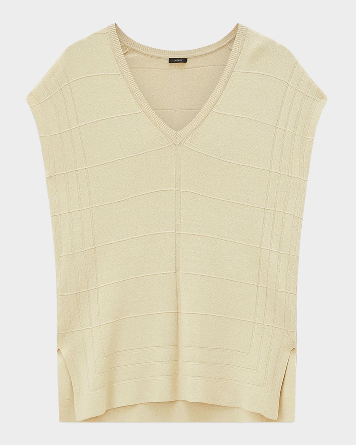 Joseph Cap-Sleeve Grid Knit Top