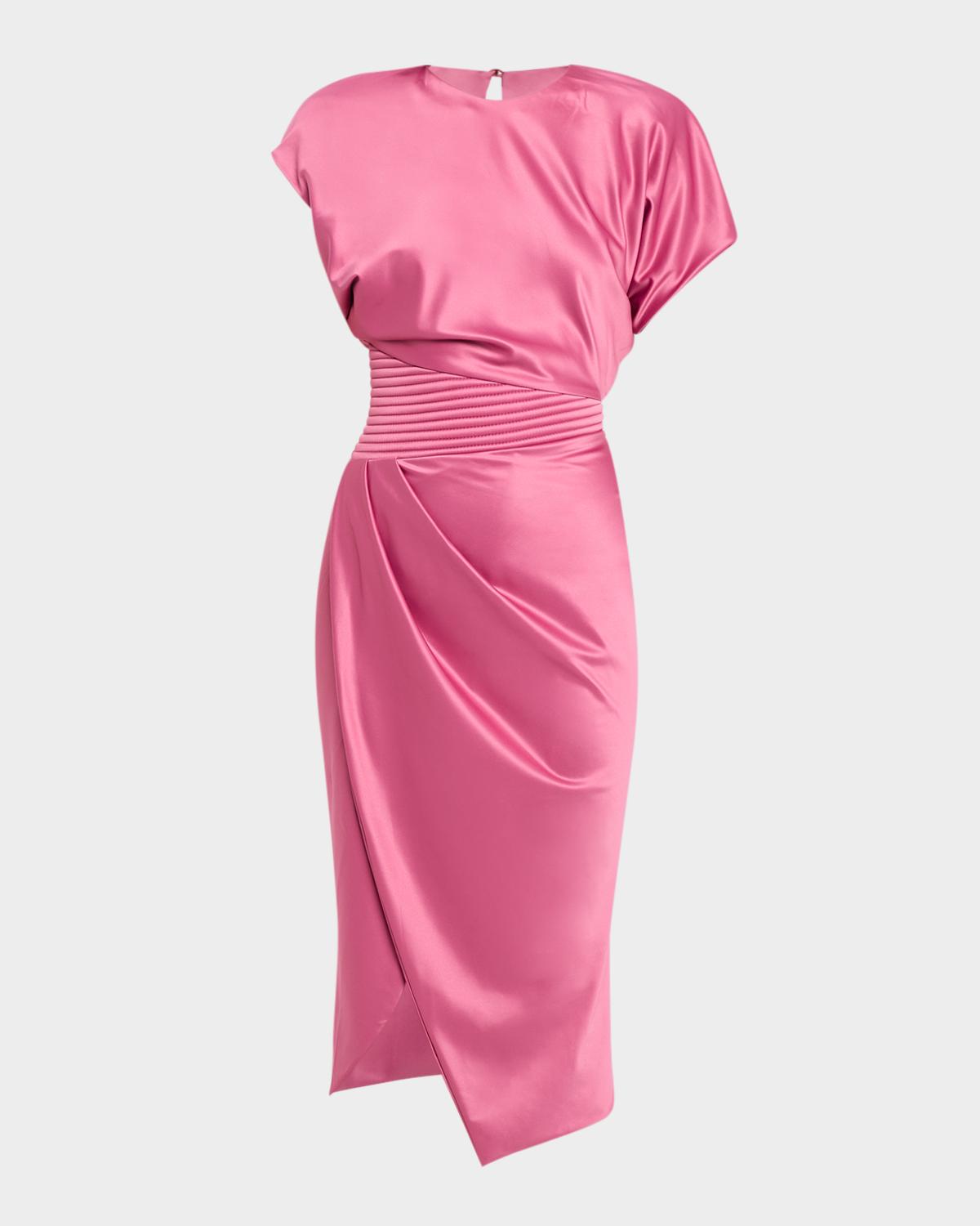 ZHIVAGO Bond Draped Stretch Satin Midi Sheath Dress