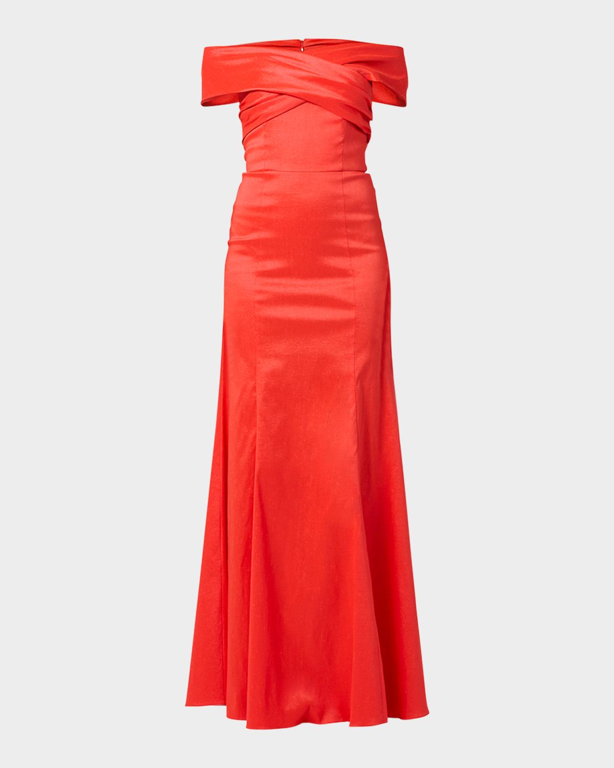 Shoshanna Etta Pleated Off-Shoulder Gown