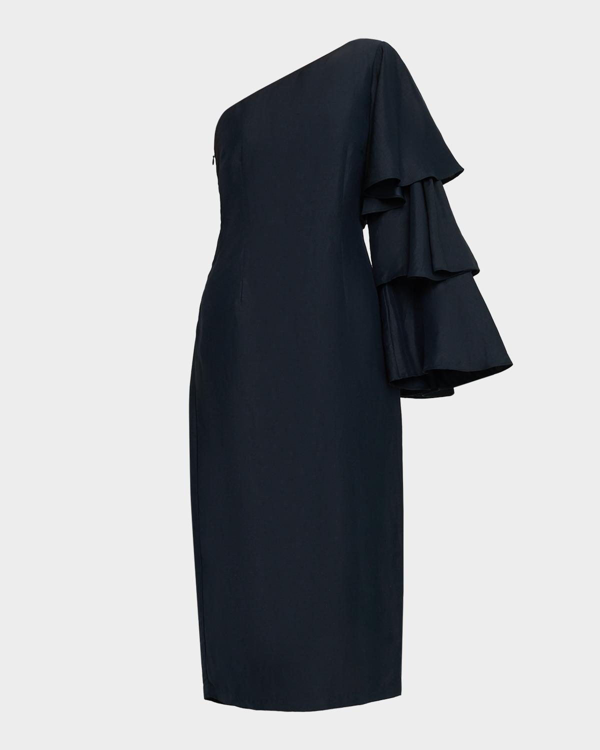 Rosie Assoulin Bidi Bidi Bom Bom Tiered-Sleeve Cocktail Dress