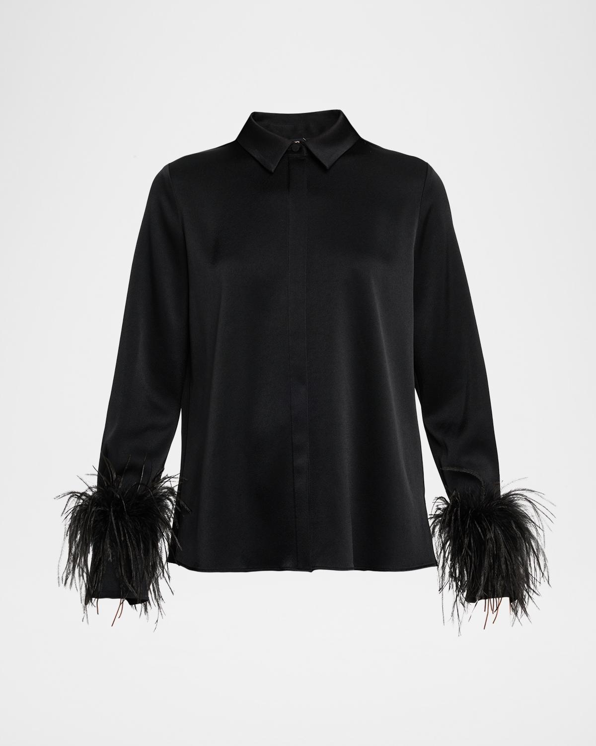 Ungaro Luna Feather-Cuff Satin Blouse