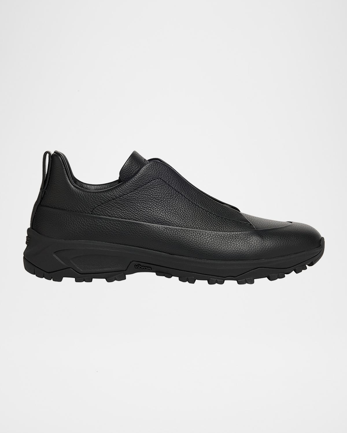 ZEGNA Men's Triple Stitch Monte Grained Leather Slip-On Sneakers