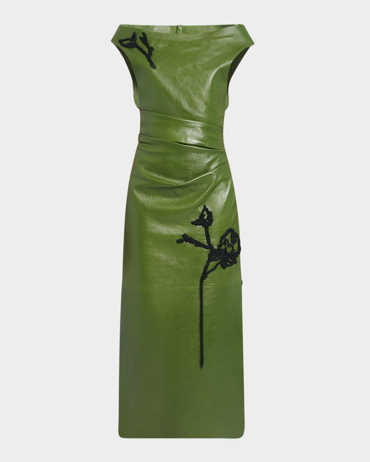 Erdem Off-The-Shoulder Faux Leather Midi Dress