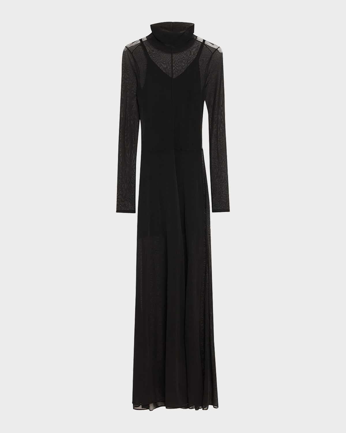 Turtleneck Sheer Knit Long-Sleeve Maxi Dress