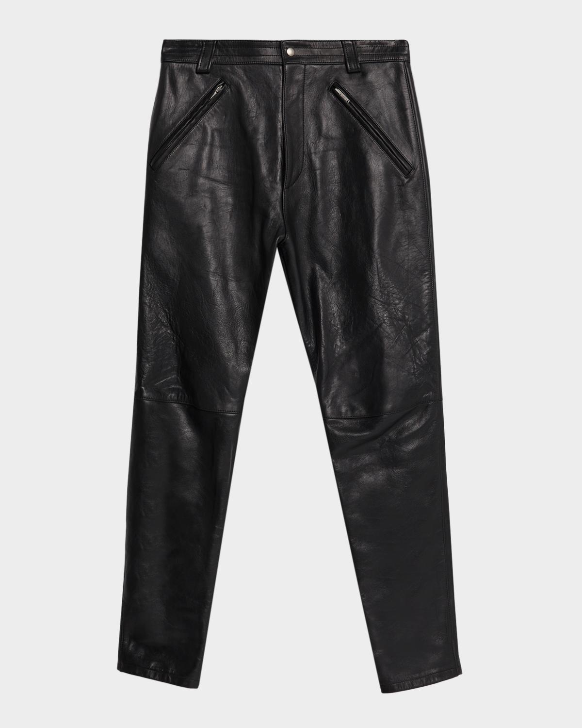 Saint Laurent Men's Slim Textured Leather Pants