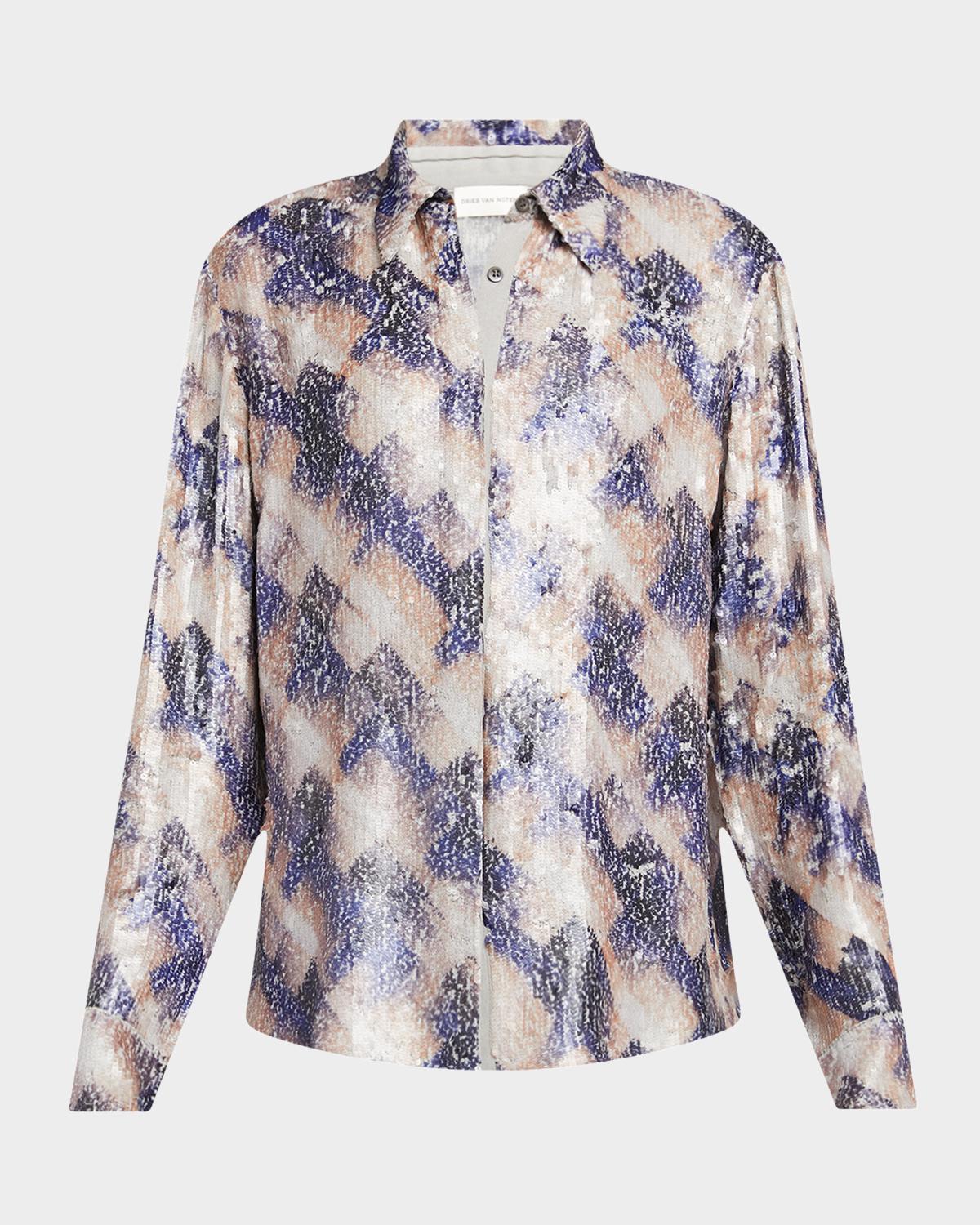 Dries Van Noten Chowy Sequined Button-Front Blouse