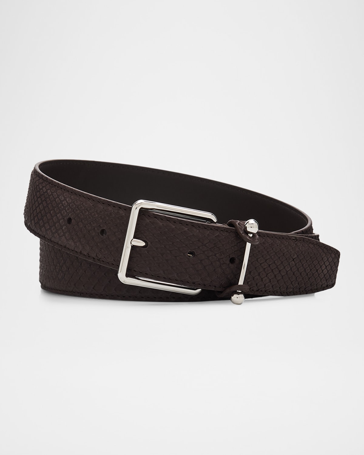 Christian Louboutin Men 's Chambeliss Python-Effect Nubuck Leather Belt with Collar Pin Buckle