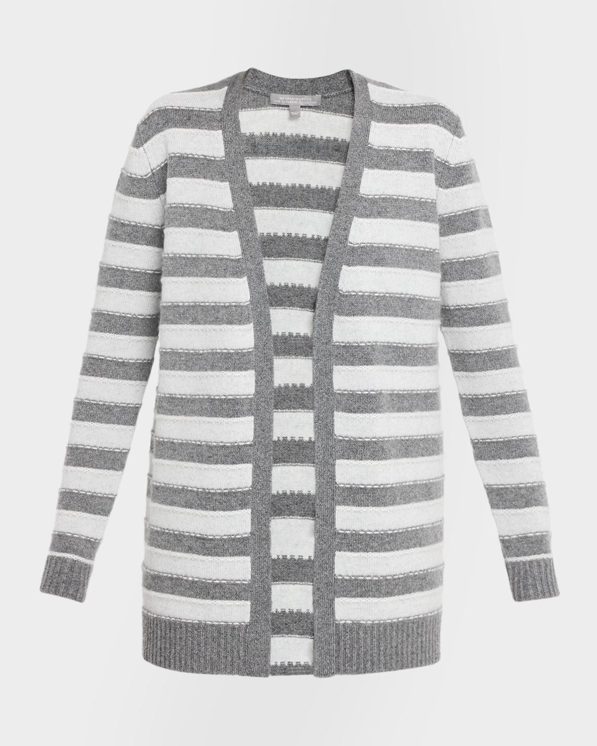 Neiman Marcus Cashmere Collection Cashmere Striped Open-Front Cardigan