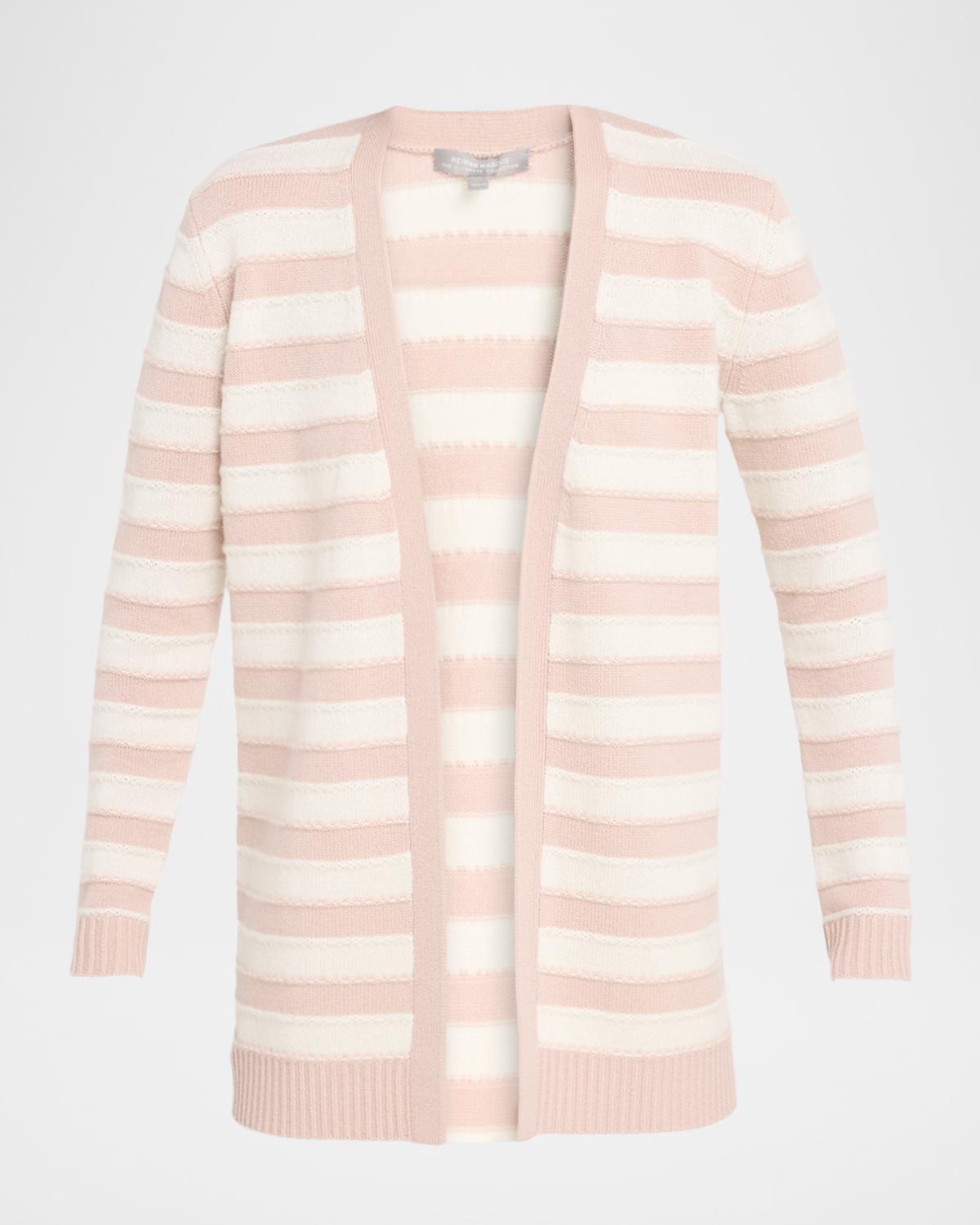 Neiman Marcus Cashmere Collection Cashmere Striped Open-Front Cardigan