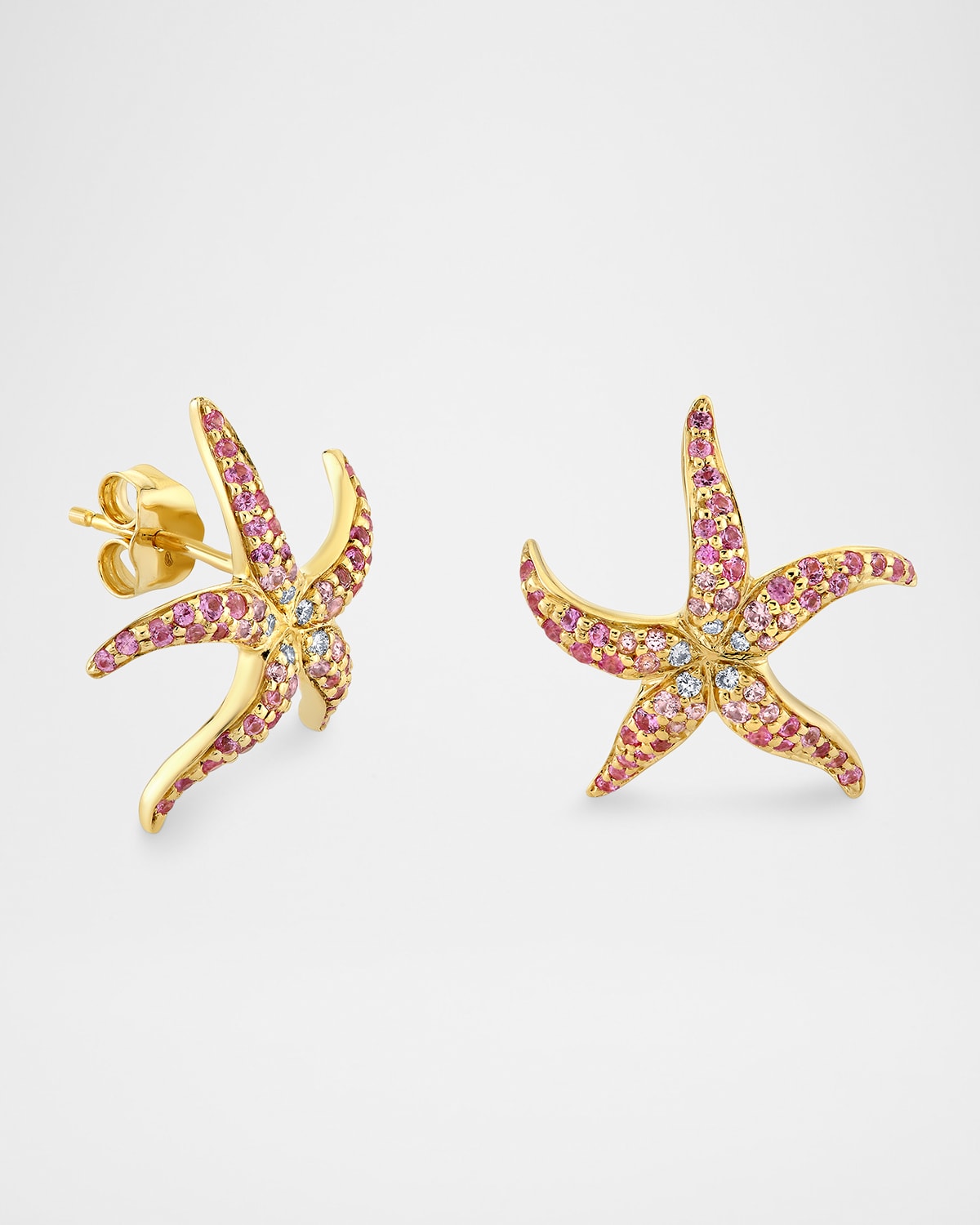 Sydney Evan 14K Pave Starfish Stud Earrings with Pink Sapphires