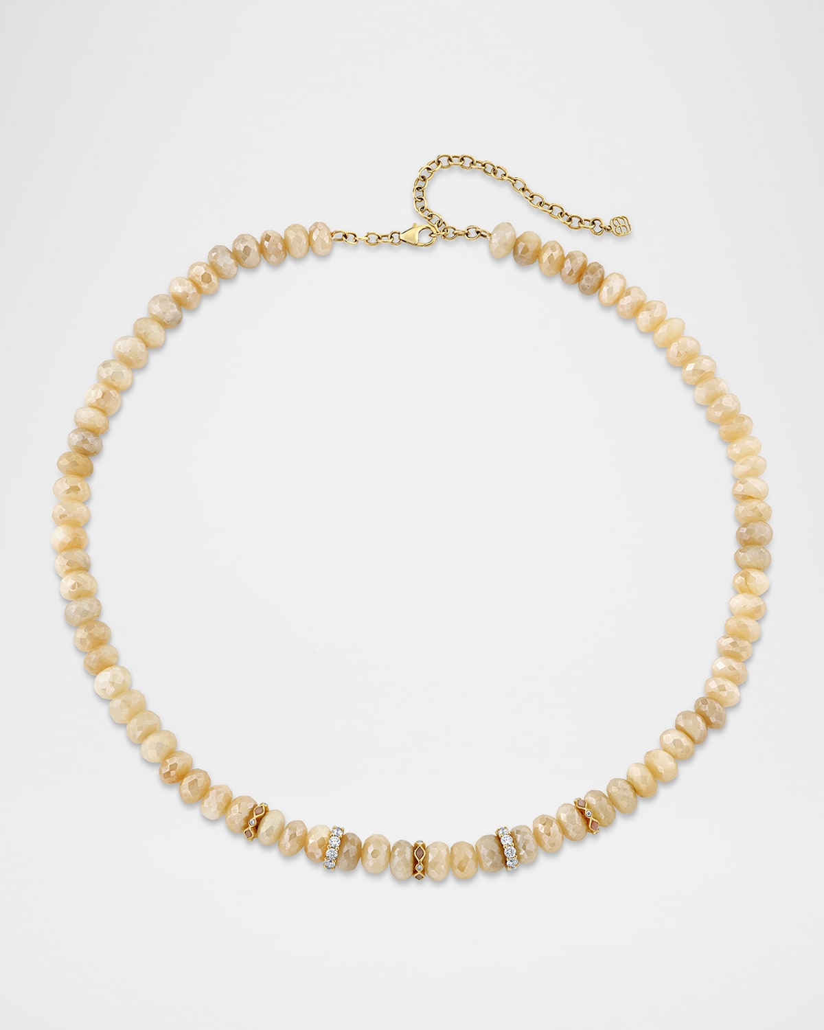 Sydney Evan 14K Multi Charm Mystic Sand Moonstone Beaded Necklace